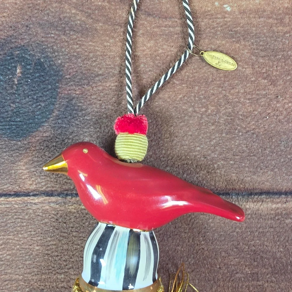 MacKenzie-Childs Cardinal Bird Tassel Ornament Red OS Good Striped Whimsical